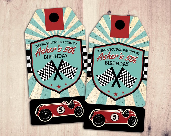 Retro Race Car favor tag | Vintage Race Car tag | Race Car Birthday, hot rod, boy birthday, car printable, motorcycle