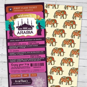 Arabia, Arabian, Passport und Ticket, Geburtstagseinladung, Mädchengeburtstag, Reisegeburtstagspartyeinladung, Geburtstag, ethnische, Arabian Nights
