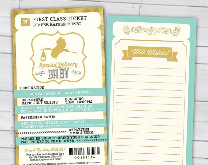 Diaper raffle, PASSPORT and TICKET baby shower invitation! Coed baby shower invitation- travel baby shower invitation- couples baby shower