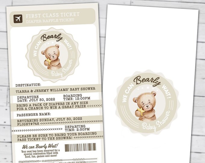 Teddy Bear Baby Shower Invitation, We can Bearly Wait, Bearly Wait Baby Shower Invitation, passport invitation