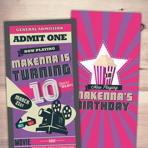 Movie ticket Invitations - birthday movie theater invite, Movie Night Invitation - Movie Night Party, movie birthday, retro film