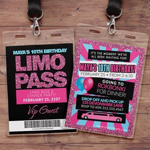 VIP PASS, Limo pass, Birthday party, 21st birthday, backstage pass, birthday invitation, wedding, bachelor, party bus, Digital files