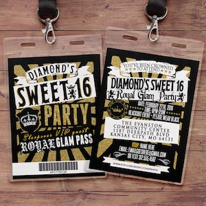 VIP PASS, Sweet 16, 21. Geburtstag, Backstage Pass, Konzertkarte, Geburtstagseinladung, Hochzeit, königliche Einladung, mittelalterlich, Prinzessin, Krone