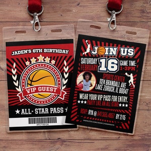 Basketball ticket Invitation, All Star Birthday, VIP pass, BIRTHDAY invitation, boy birthday, sports birthday, athletic, ticket invite