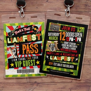 Punk Rock, VIP PASS, backstage pass, Vip invitation, birthday invitation, pop star, rock star birthday, roller-skate party VIP, 80's