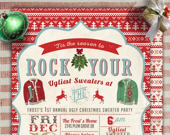 Ugly sweater party, Christmas, Holiday party invitation, Christmas invitation, holidays, Christmas party, cookie exchange, invite, santa,