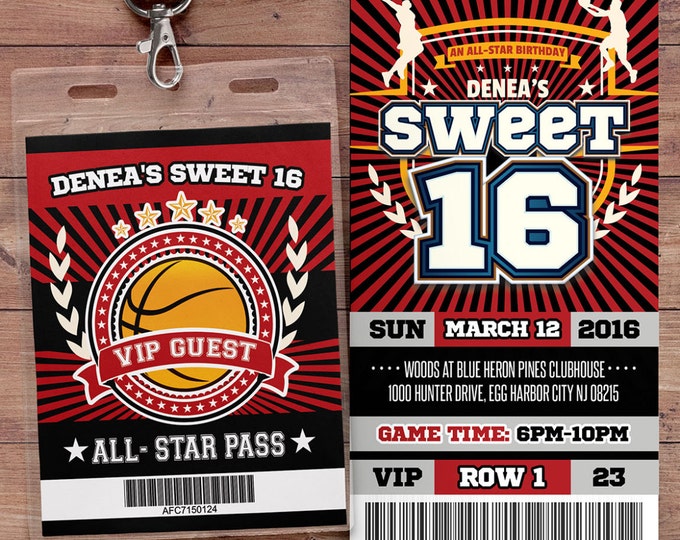 Basketball ticket Invitation, All Star Birthday, VIP pass, Birthday invitation, boy birthday, sports birthday, athletic, ticket invite