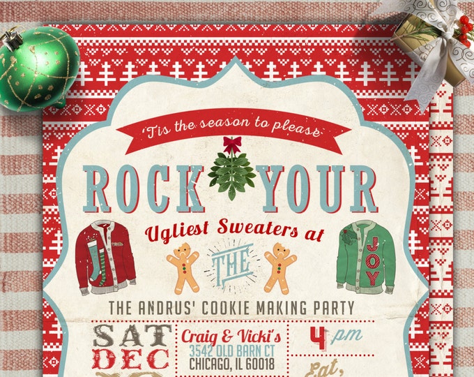 Cookie, Ugly sweater party, Christmas, Holiday party invitation, Christmas invitation, holidays, Christmas party, cookie exchange, invite,