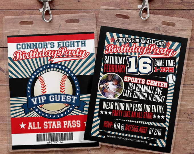 Baseball ticket Invitation, All-Star Birthday, VIP pass, Birthday invitation, boy birthday, sports birthday, little slugger, sports