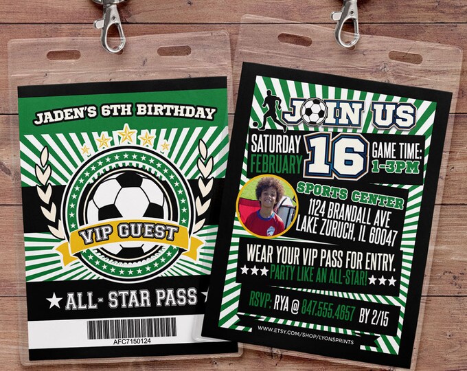 Soccer Invitation, All Star Birthday,  VIP pass, Birthday invitation, boy birthday, sports birthday, soccer birthday, soccer theme party