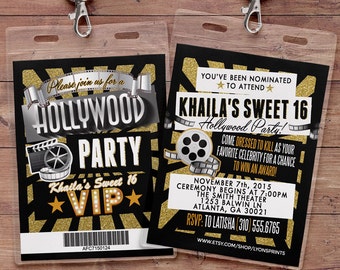 VIP Pass Birthday Invitation, Hollywood Birthday Invite, Red Carpet Sweet 16 Invitation, Hollywood Party