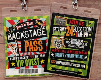 VIP pass invite design, Rock star, backstage pass, Vip invitation, birthday, pop star, rock star birthday, guitar invite, music theme