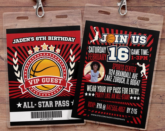 Basketball ticket Invitation, All Star Birthday, VIP pass, BIRTHDAY invitation, boy birthday, sports birthday, athletic, ticket invite