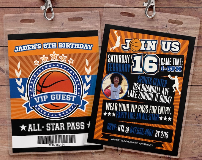 Basketball ticket Invitation, All Star Birthday, VIP pass, BIRTHDAY invitation, boy birthday, sports birthday, athletic, ticket invite