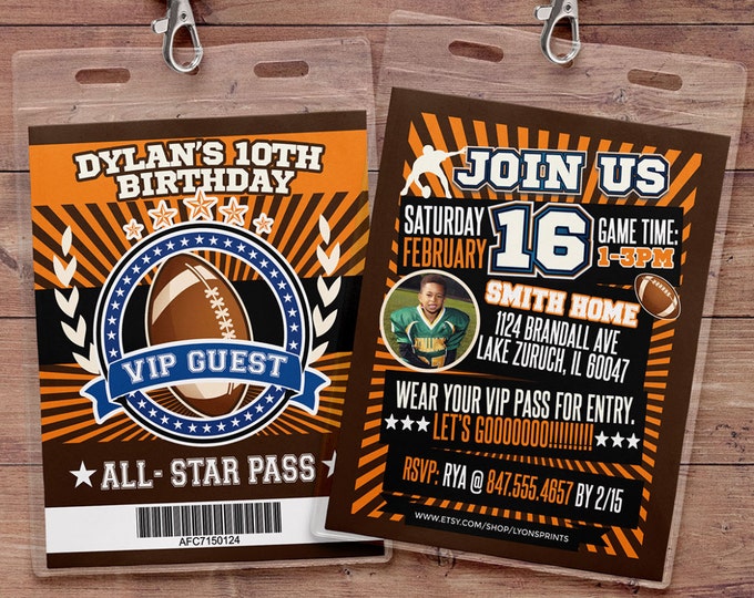 Football ticket Invitation, All Star Birthday, VIP pass, Birthday invitation, boy birthday, sports birthday, football baby shower