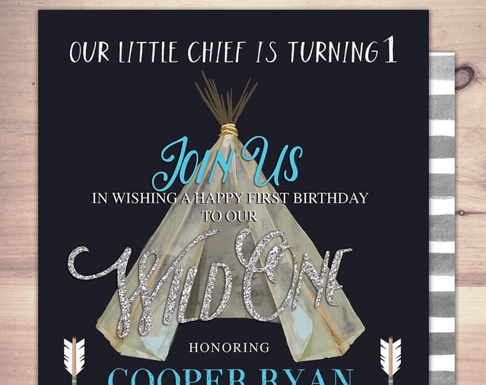 Wild one invite, Teepee Birthday Invitation, Boho invitation, Tribal, first birthday, 1st birthday, Boho birthday party, printable