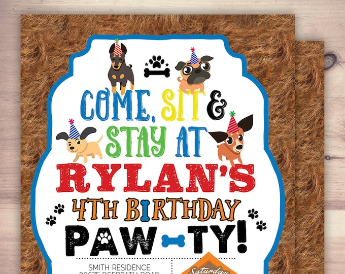 Puppy Party Invitation - Puppy Paw-ty - Paw party, birthday, baby shower, puppy adoption, sit & Stay pawty, Dog birthday, puppy birthday