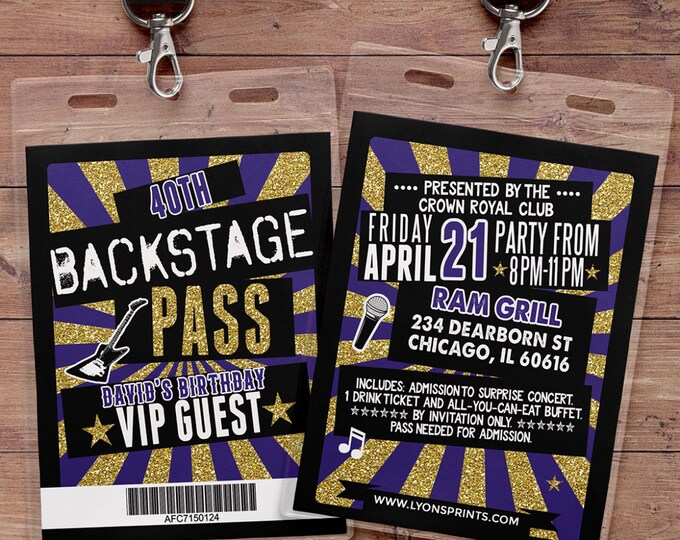 ROCK STAR, VIP pass birthday invitation, baby shower invitation, 40th, 30th, 21st, Rock Star Party, Rock Star baby shower