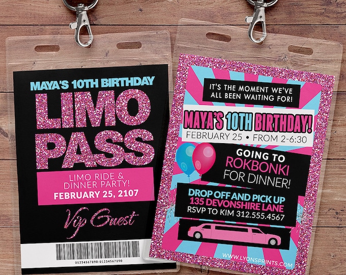VIP PASS, Limo pass, Birthday party, 21st birthday, backstage pass, birthday invitation, wedding, bachelor, party bus, Digital files