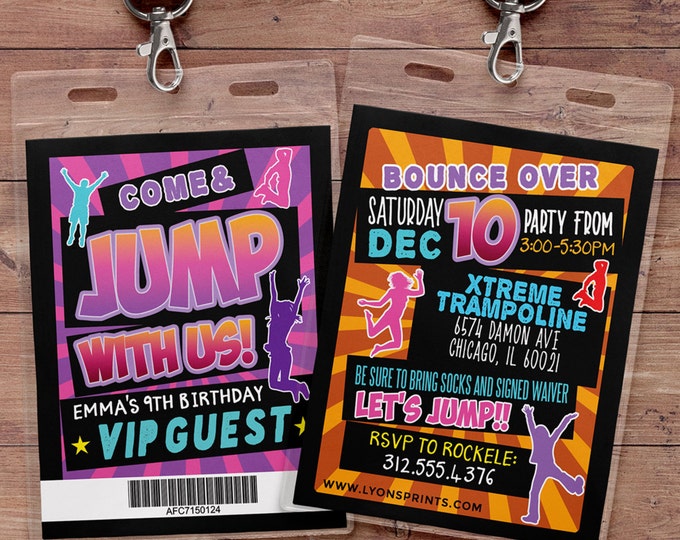 Jump invitation, Bounce house invitation, Trampoline birthday invitation, Pump It Up Party, trampoline party, jump birthday, VIP pass