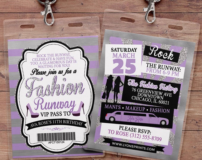 Rock the Runway, ticket birthday party invitation- popstar invitation-  rockstar party, fashion birthday, zebra print, high fashion, runway