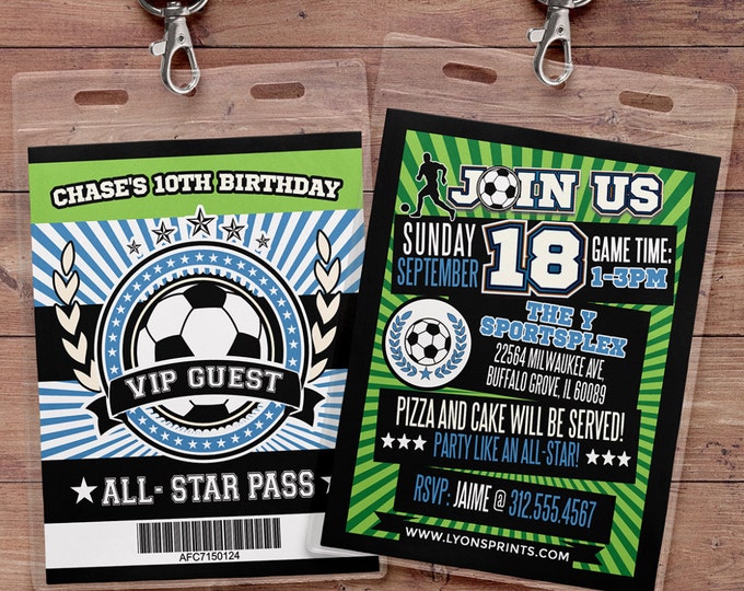 Soccer Invitation, All Star Birthday,  VIP pass, Birthday invitation, boy birthday, sports birthday, soccer birthday, soccer theme party