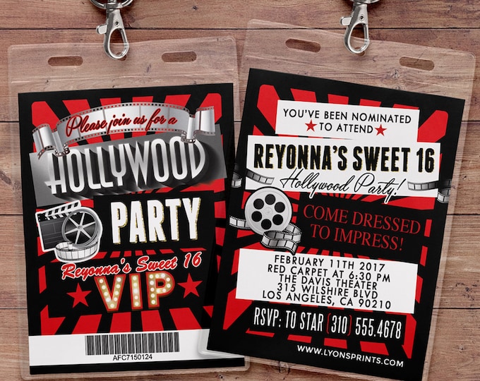 VIP Pass Birthday Invitation, Hollywood Birthday Invite, Red Carpet Sweet 16 Invitation, Hollywood Party