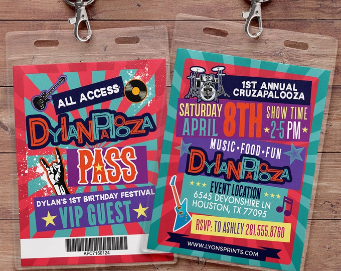 Rock Star, VIP PASS, backstage pass, Vip invitation, birthday, pop star, rock star birthday, roller-skate party VIP, 80's