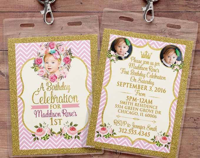 ANY AGE, Princess Invitation,  Princess Birthday Party Invitations, first birthday, 1st birthday, VIP pass, quinceañera, sweet 16, floral