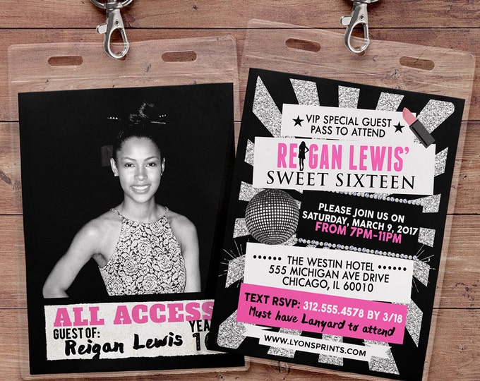 VIP PASS, Sweet 16, 21st birthday, backstage pass, concert ticket, birthday invitation, baby shower, bachelorette party, Fashion, Runway