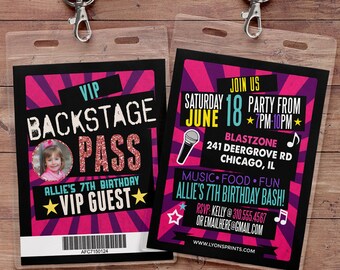 birthday invitation, rock star, VIP PASS, backstage pass, concert ticket, birthday invitation, wedding, baby shower, party favor