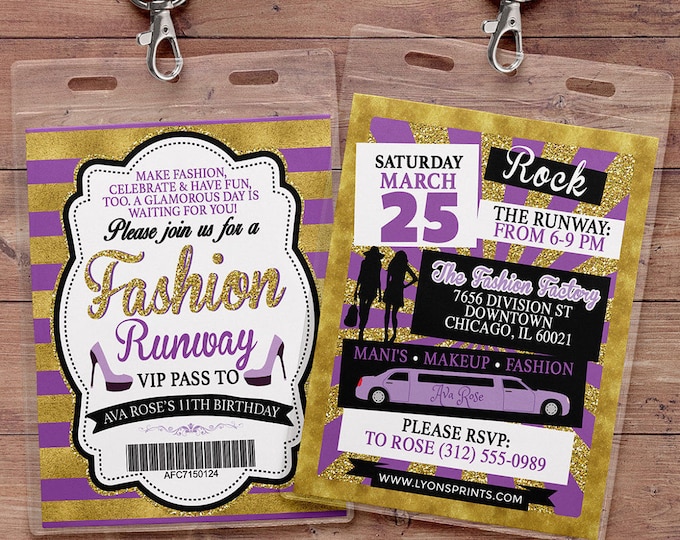 Rock the Runway, ticket birthday party invitation- popstar invitation-  rockstar party, fashion birthday, zebra print, high fashion, runway