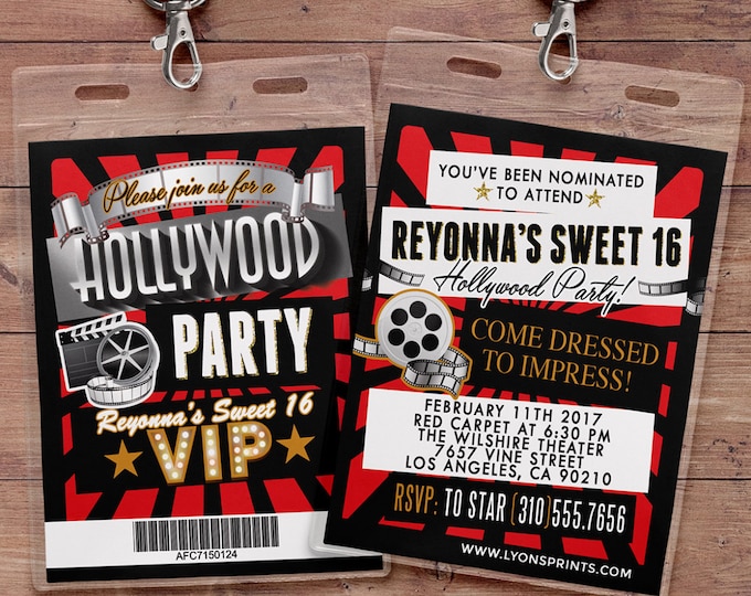 VIP Pass Birthday Invitation, Hollywood Birthday Invite, Red Carpet Sweet 16 Invitation, Hollywood Party