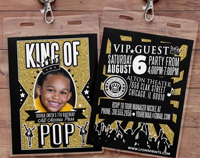 King of pop, Hip Hop, VIP PASS, backstage pass, Vip invitation, birthday invitation, pop star, lanyard, Rock Star birthday