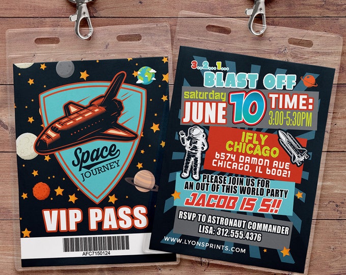 VIP pass, Outer Space Invitation, Solar System Invitation, Solar System Birthday Party Invitation, Planet Invitation, Invite, rocket ship,