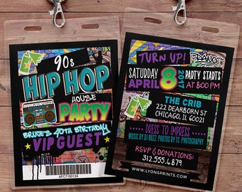 Hip Hop, Swagger, VIP PASS, backstage pass, Vip invitation, birthday invitation, pop star, lanyard, Graffiti, birthday, DJ, 90's party