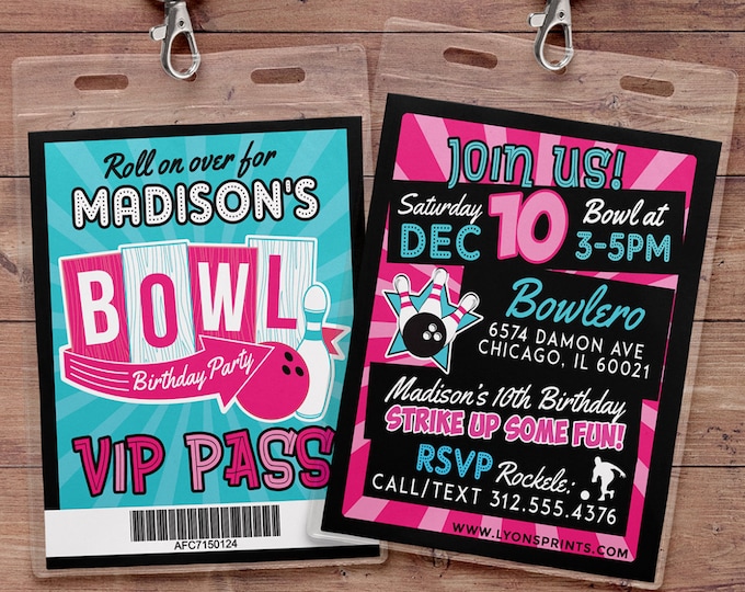 bowling invitation, bowling birthday invitation, bowling party invitation, bowling birthday party, bowling party decor, girl birthday