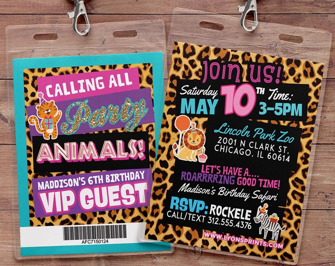 VIP pass, Wild Safari Invitation, Zoo Invitation, Birthday Invitation, PRINTABLE, Animal Party Invitation, party animal, African, Safari