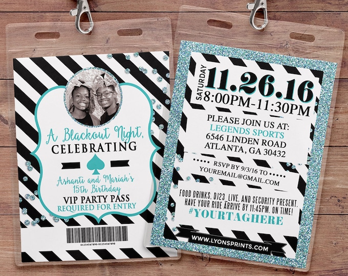 VIP PASS, invitation, Spade party, white party, 21st birthday, sweet 16, birthday invitation, wedding, baby shower, bridal shower