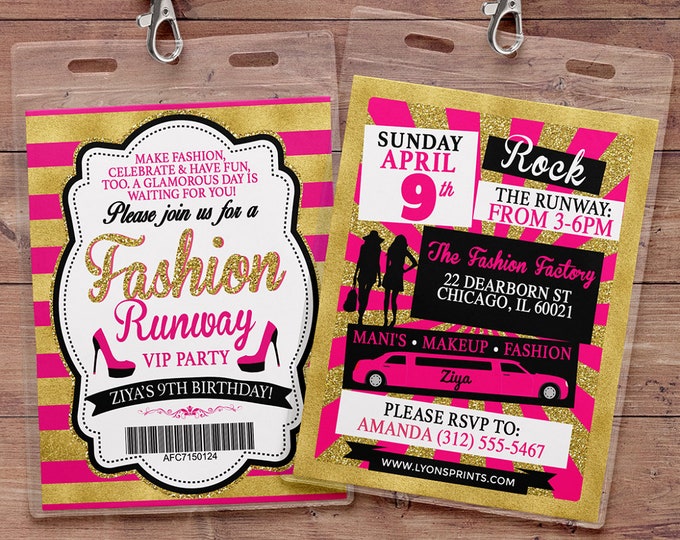 Rock the Runway, ticket birthday party invitation- popstar invitation-  rockstar party, fashion birthday, zebra print, high fashion, runway