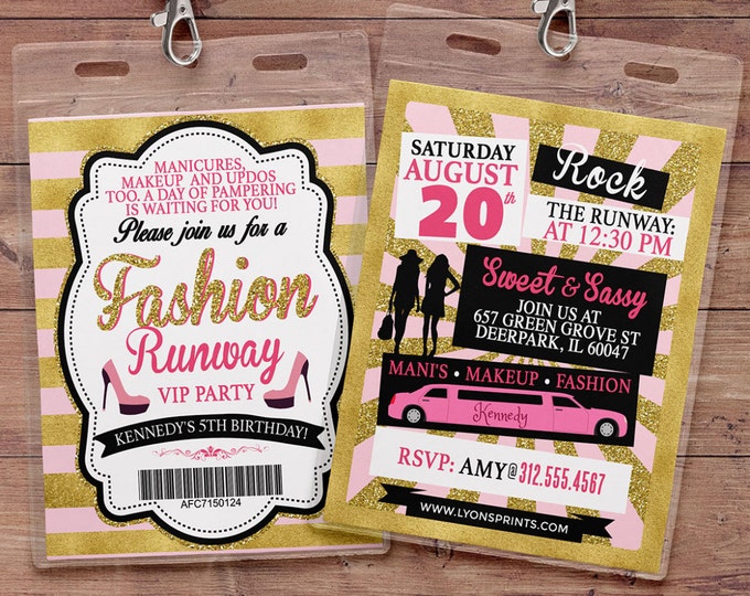 Rock the Runway, ticket birthday party invitation- popstar invitation-  rockstar party, fashion birthday, zebra print, high fashion, runway