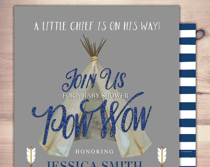 Teepee Baby Shower Invitation, Indian Baby shower Invite, aztec baby shower invite, boy, invitation, arrow, pow wow, BOHO, Tribal invite