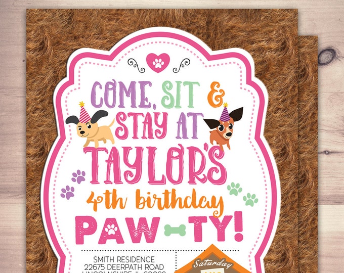 Puppy Party Invitation - Puppy Paw-ty - Paw party, birthday, baby shower, puppy adoption, sit & Stay pawty, Dog birthday, puppy birthday