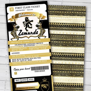 Passport and ticket graduation invitation, Coming to America graduation invitation, Africa Passport, Zamunda, wedding, Digital files only