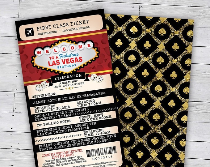 Las Vegas birthday party, PASSPORT and TICKET birthday invitation, travel birthday party invitation, Vegas, Casino, Digital files only