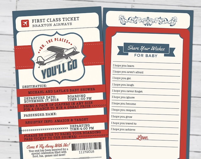 PASSPORT and TICKET baby shower invitation, vintage airplane, travel theme, Precious Cargo, time flies, airplane invite, Digital files only