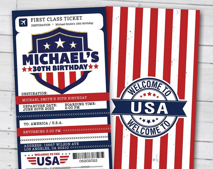 American passport invitation, Birthday invitation, military invite, USA invite, Fourth of July party, Patriotic invite, Digital files only