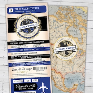 Passport, ticket invitation, travel birthday party invitation, retirement party, going away party, travel, Bar Mitzvah, Digital files only