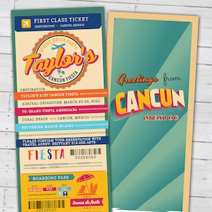 Passport and ticket birthday invitation, travel birthday invitation, cruise invitation, Mexico, Cancun, Spring Break Digital files only