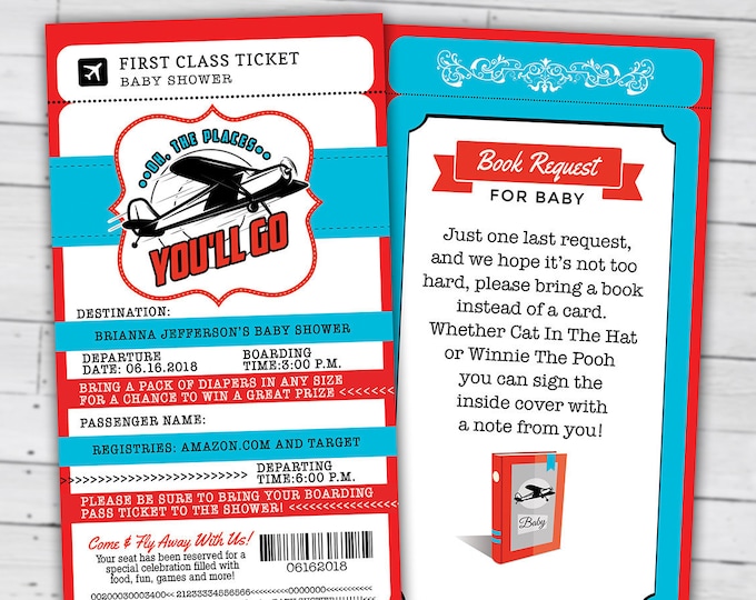 PASSPORT and TICKET baby shower invitation, vintage airplane, travel theme, Precious Cargo, time flies, airplane invite, Digital files only